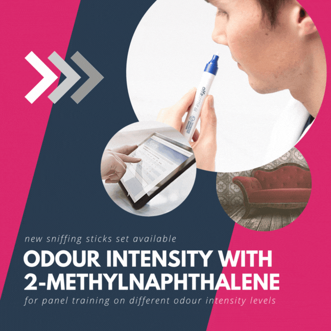 sniffing sticks set to identify different odour intensity levels of 2-methylnaphthalene